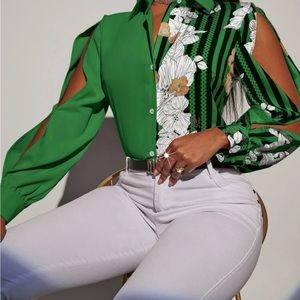 Striped Slit Sleeve Blouse